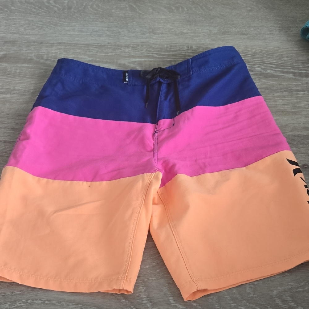 Hurley Blue and Pink Board Shorts with Bold Color Blocks